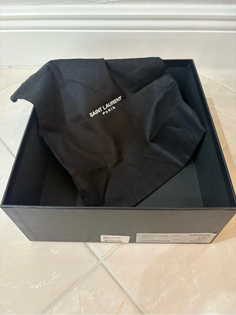 Saint Laurent (YSL) Black Leather Closed Toe Espadrille Wedge Sandals (Size 38)